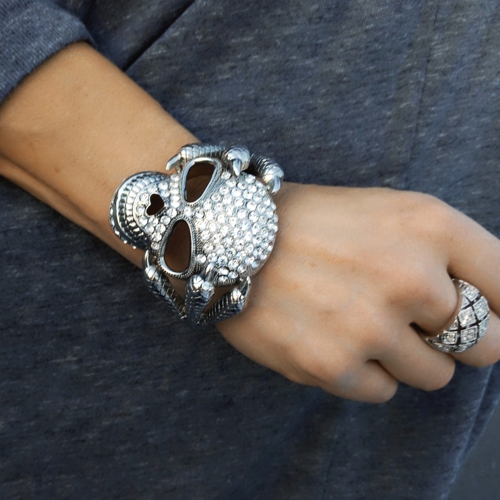 Rhinestone Studded Skull Clamper Bracelet- New!